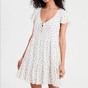 AEO Boho Floral Print V-Neck Babydoll Mini Dress